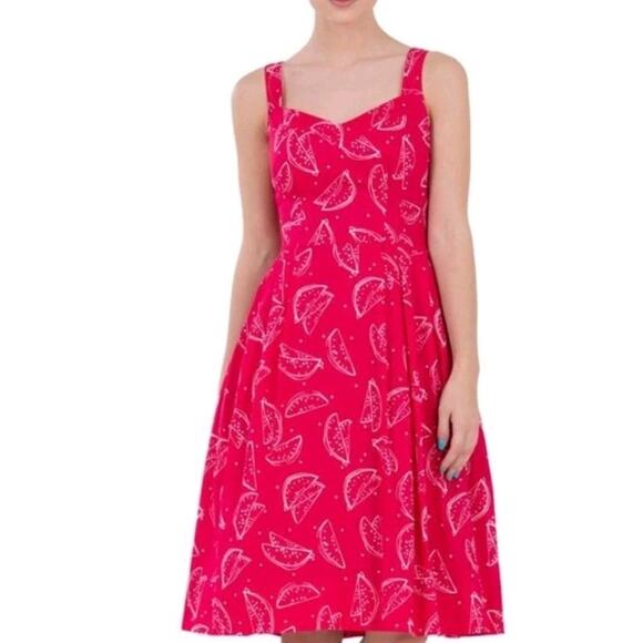 Modcloth Emily and Fin M UK12 Pink Pinup Rockabilly Watermelon Fit Flare Dress - Picture 9 of 11